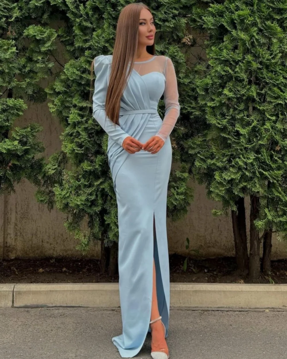 

Exquisite Jersey Sheath Scoop Neck Long Dresses Prom Dresses Modern Style Pastrol Unisex Chinese Style Formal Casual Simple