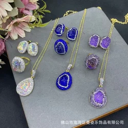 Colorful crystal three-piece jewelry set vintage French hot-selling jewelry necklace accessories direct sales