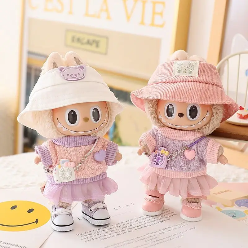 

Doll Clothes for Labubu V1 V2V3 17cm Doll Clothes Set Cartoon Cute Pink Sweater Gauze Skirt Hat Shoes Accessories Toy Gifts