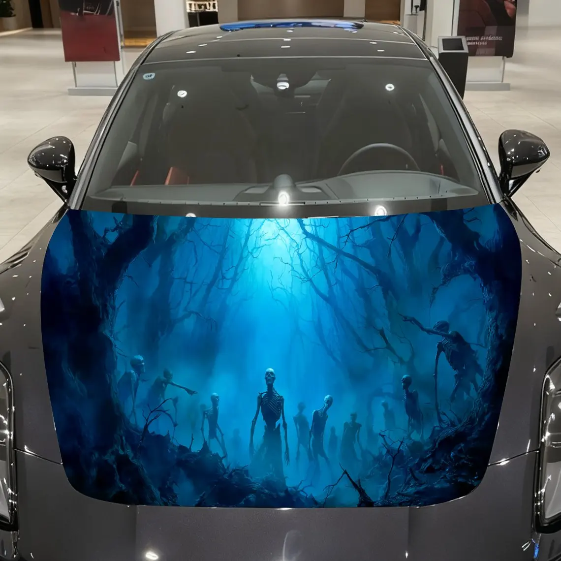 Eerie Blue Bone Forest Car hood packaging sticker, PVC material, self-adhesive waterproof, anti-slip paint, car exterior decorat