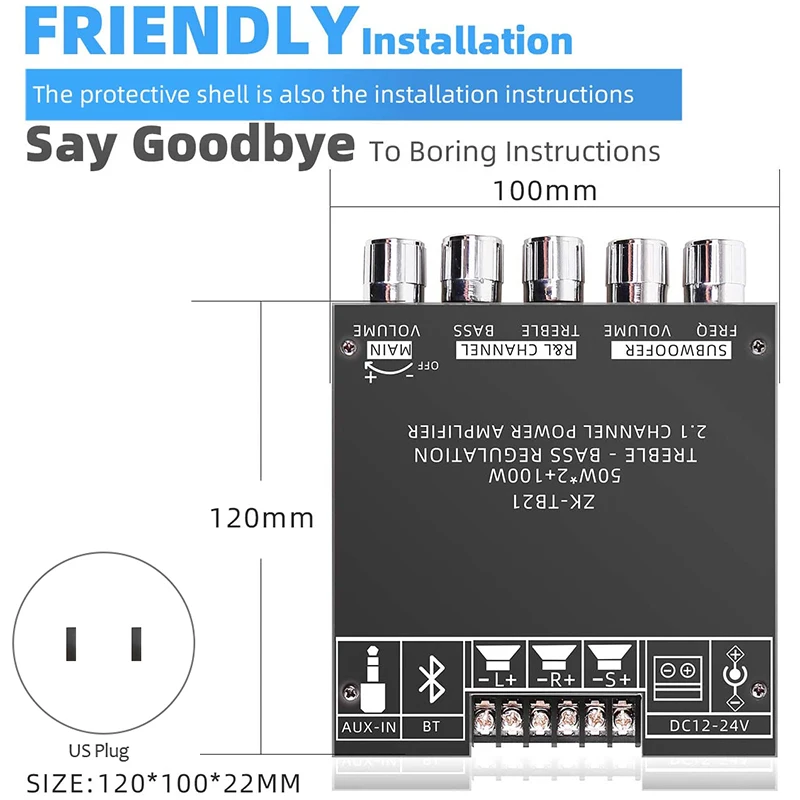 ZK-TB21 TPA3116D2 Bluetooth 5,0 Subwoofer Verstärker Bord 50WX2 + 100W 2,1 Kanal Audio Stereo Verstärker Bord UNS Plug-POS