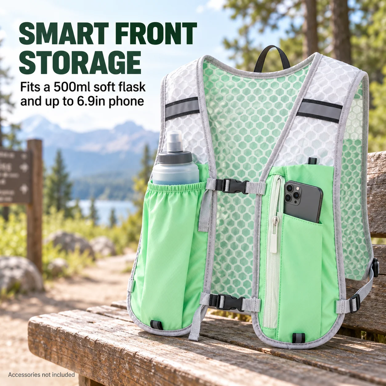 Lightweight Hydration Vest Backpack Reflective Running Cycling Pack with Bottle and Phone Pockets for Hiking Marathon