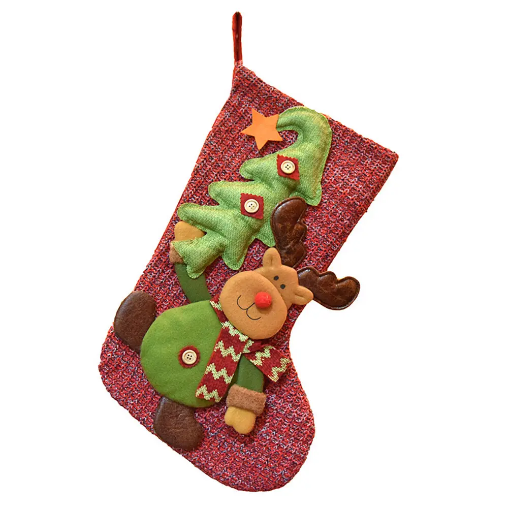 

1pc Elk Gift Bag Christmas Stocking Decor Non-woven Fabric Candy Sock Holiday Xmas Tree Fireplace Wall Kitchen Ornament Present