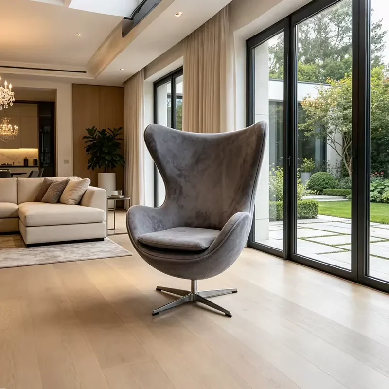 Leisure Modern Comfort Single Armchair Furniture Apartment Soft Velvet Upholstery Egg Accent Chair with Aluminum Swivel Legs