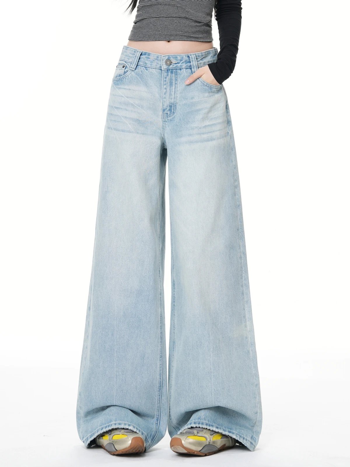 

ZHISILAO классические светло-голубые широкие джинсы женские Y2k шикарные свободные джинсовые брюки уличная одежда осень-зима 2025