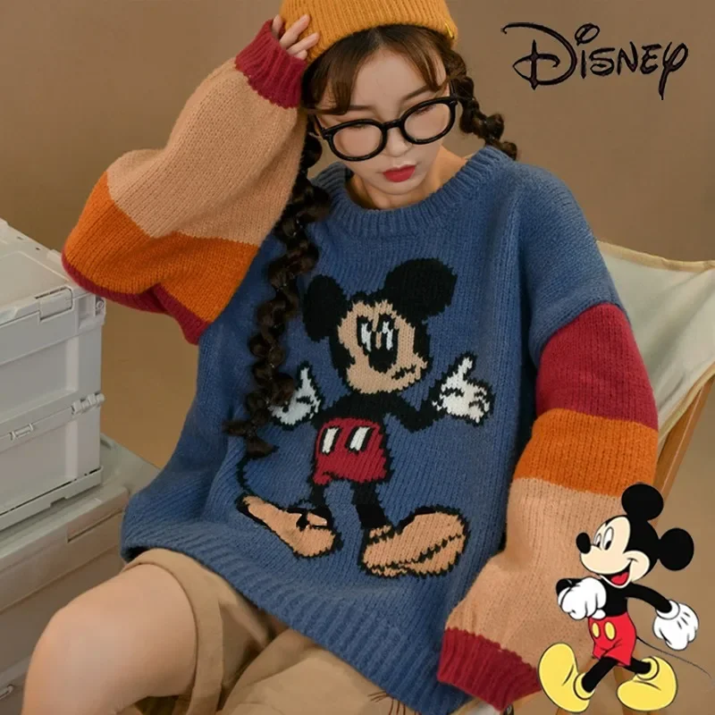 Disney Mickey Mouse Knitwear Sweaters Cartoon Cute Woman Loose Knitted Sweatshirt Y2K Autumn Winter Fashion Pullover Undershirt