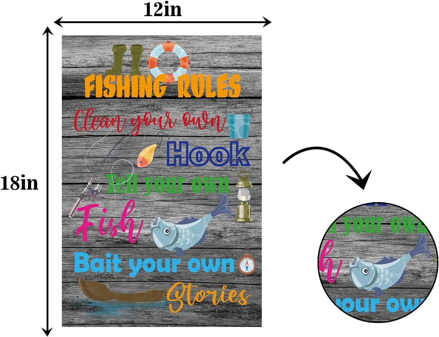 Fishing Rules Garden Flag-With Fishing Fisherman Theme Party Decor-Funny Birthday Retirement Lawn Garden Indoor and Outdoor  uui