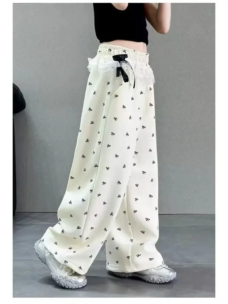 UNITIM Frühlingshosen mit Schleife für Mädchen, bedruckte Wide-Leg-Hosen für Teenager-Mädchen, lockere Kinderhosen, Freizeithosen für Kinder, 5–14 Jahre – Detail 16