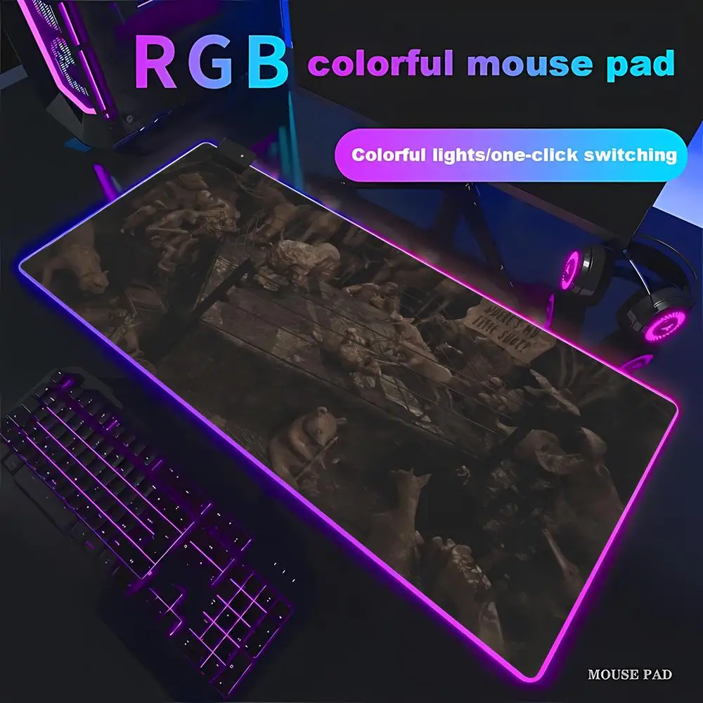 

HYBXAXC Vintage Animal Fight Scene Mouse Pad Extended Desk Mat Non-Slip Rubber Base for Gaming Office Decor RGB Large LED Light