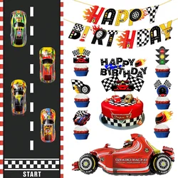 Fire Breathing Racing Theme Party Balloons Race Track Cake Toppers Banner for Kids Boys F1 Birthday Party Decoration Favors Gift