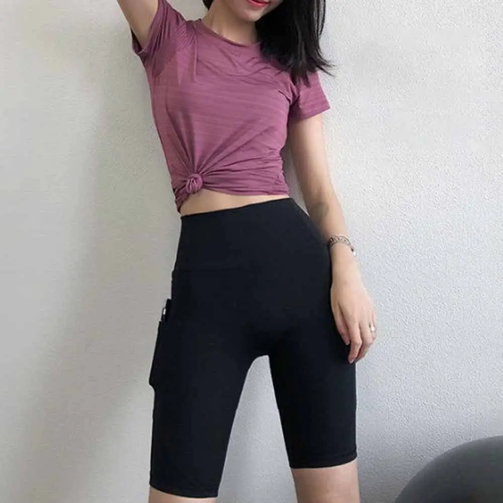 

High Waist Yoga Shorts Seamless Design Stretch Fabric Skinny Leggings Elastic Solid Color Sports Shorts Casual Wear