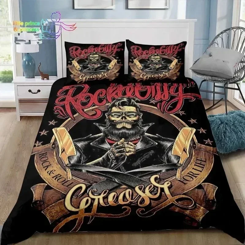 

Vintage Barber Shop Skull Sign Bedding Set Single Twin Full Queen King Size Bed Set Adult Boys Bedroom 3D Print Bedding Gift