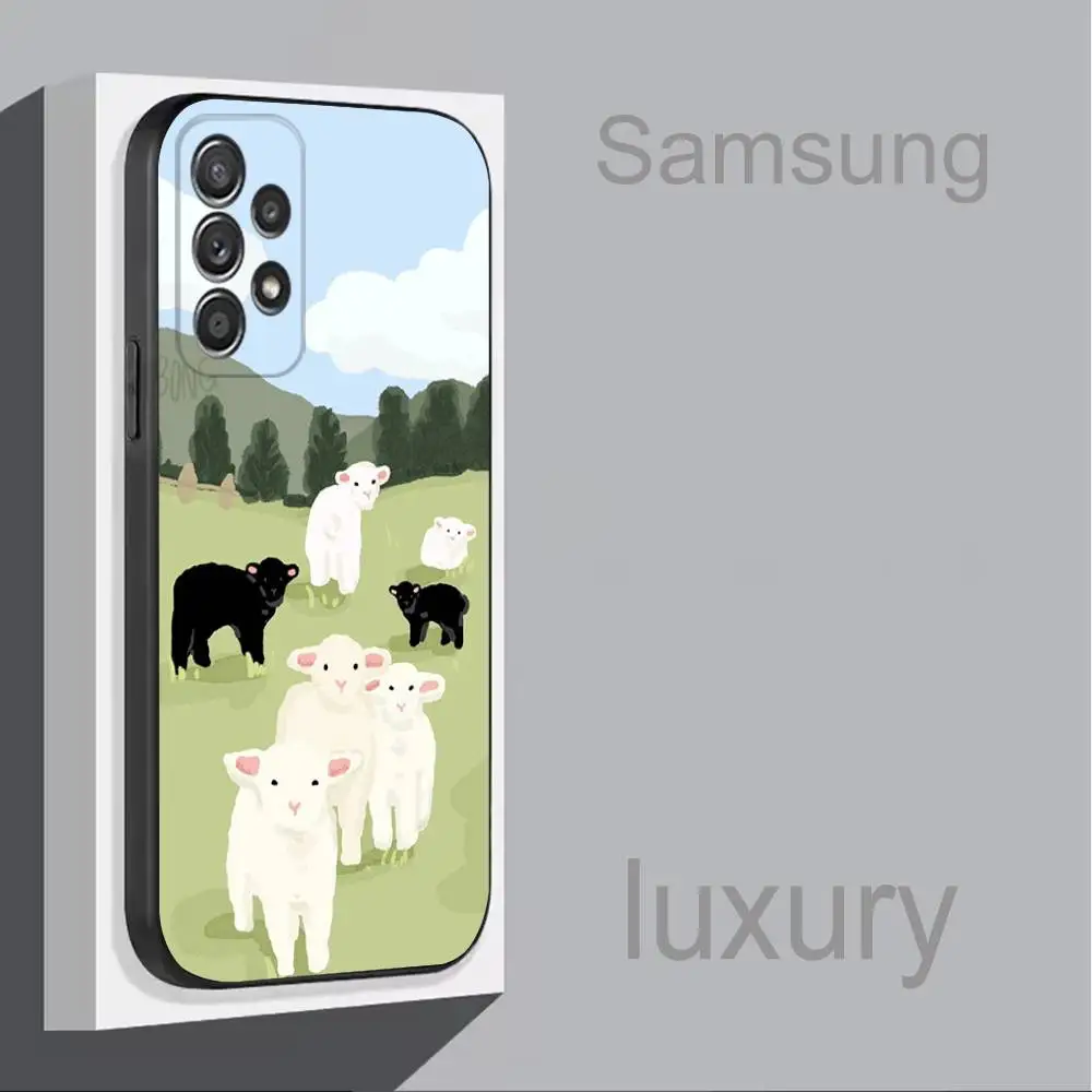 Funda blanda negra con dibujos animados C-Cute Sheep-P para Samsung S 25,24,23,22,30,21,10,9,Ultra,Plus,Lite,FE,4,5G
