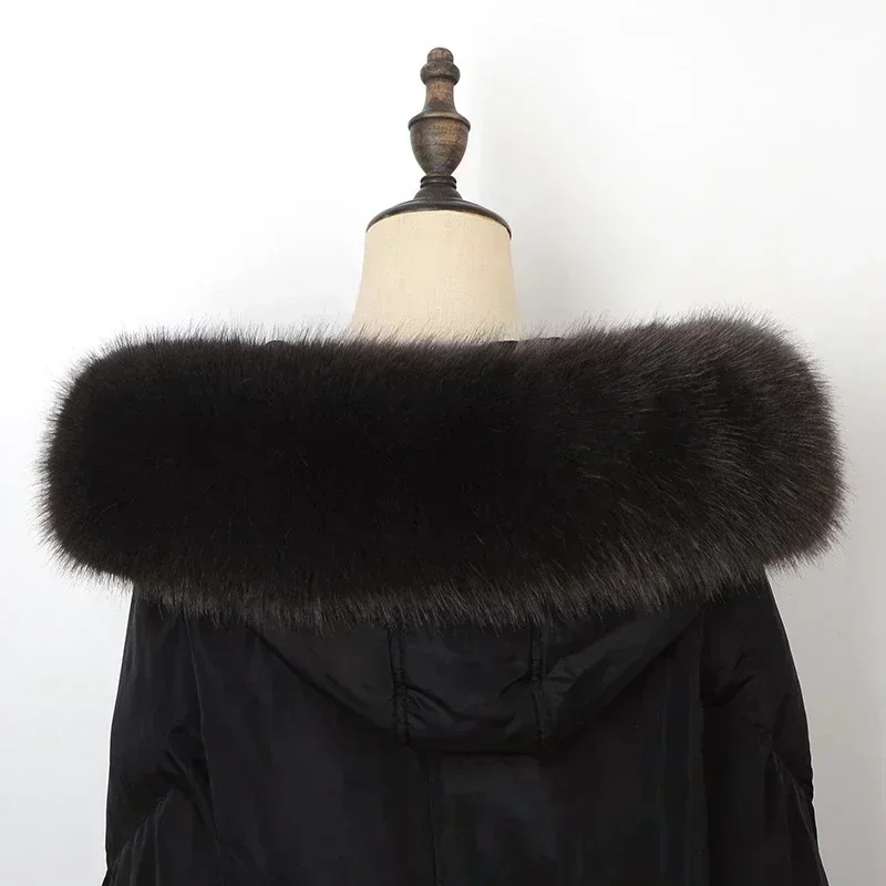 Gola de pele de raposa falsa inverno feminino cachecol xales para casaco mais quente decoração capuz peludo guarnições parkas jaqueta cachecóis de pele