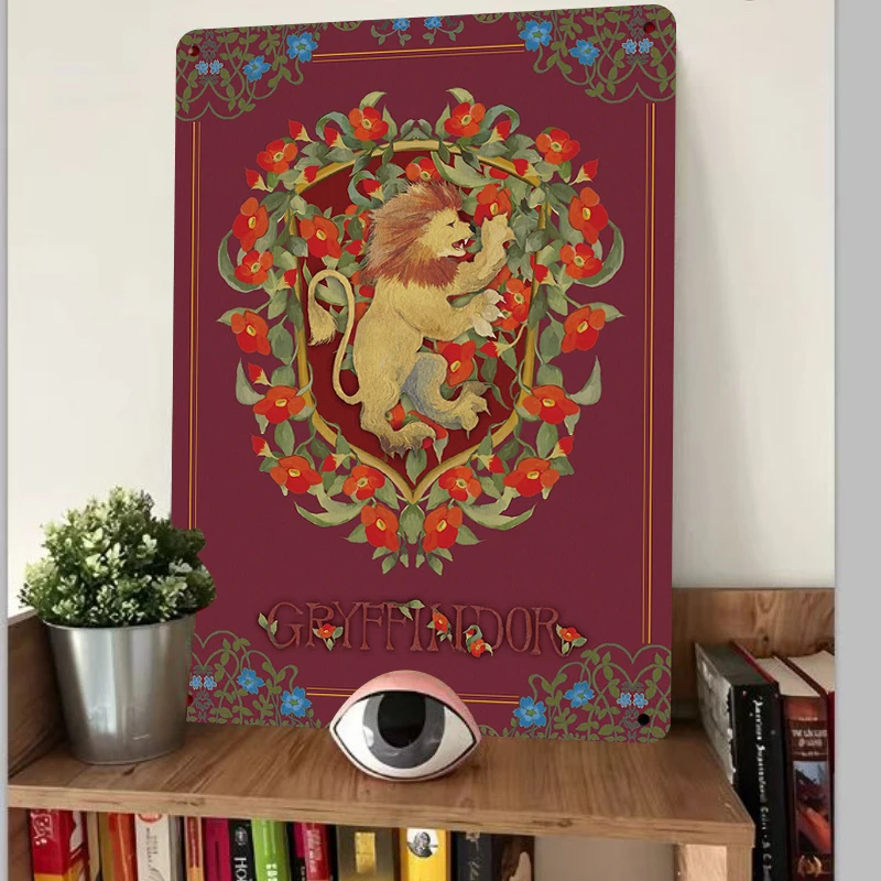 Hogwarts Gryffindor Lion Badge Metal Tin Sign Harry Potter Wall Art Decor for Living Room Study