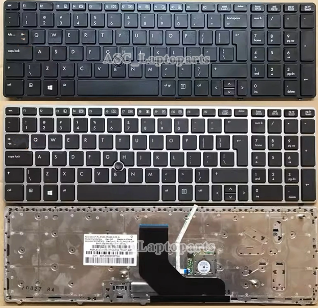 New US UI Keyboard for HP Probook 6560B 6565B 6570B 6575B 8570P 8560P Silver / Black Frame, Pointer , with Big Enter Key