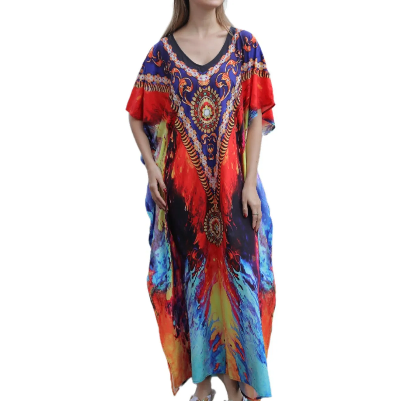 ヨーロッパとアメリカのビーチ速乾プリント日焼け止めルーズバケーションローブビキニ水着カバーアップ