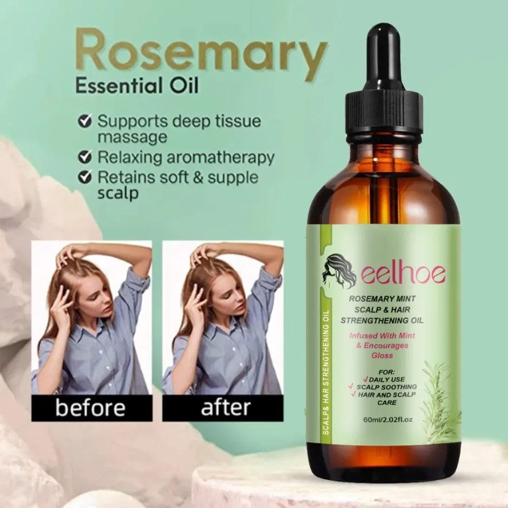 Aceite esencial para el crecimiento del cabello, aceite de menta de Romero para fortalecer el cabello, tratamiento nutritivo para extremos y cabello orgánico seco