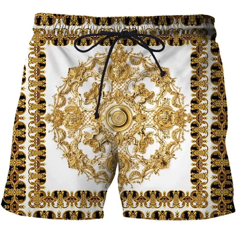 3D Printing Golden Chain Short Pants For Men Luxurious Patterns Swim Trunks Casual Gym Surf Hawaiian Vacation Kids Beach Shorts