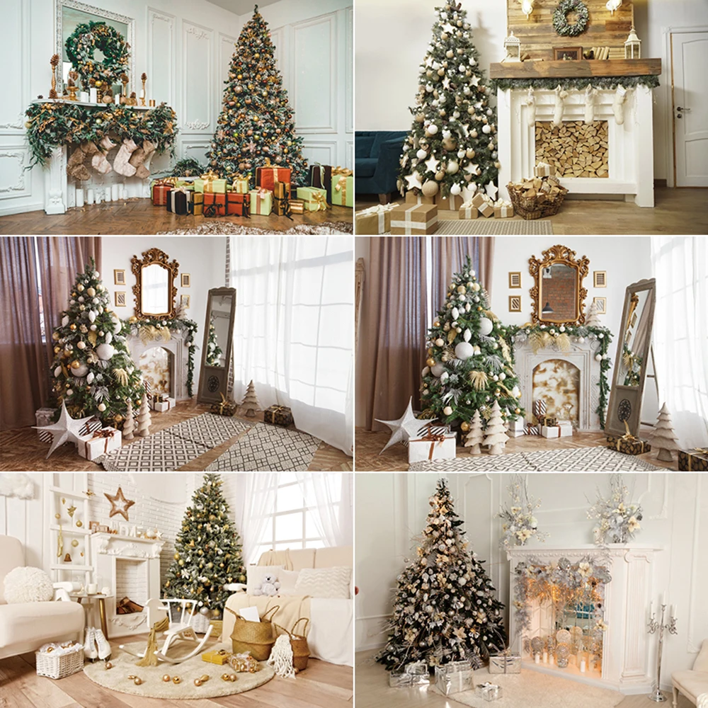 MOON.QG Christmas Decoration Photography Background Fireplace White Wall Candle Photozone Backdrop Child Studio Photocall Props