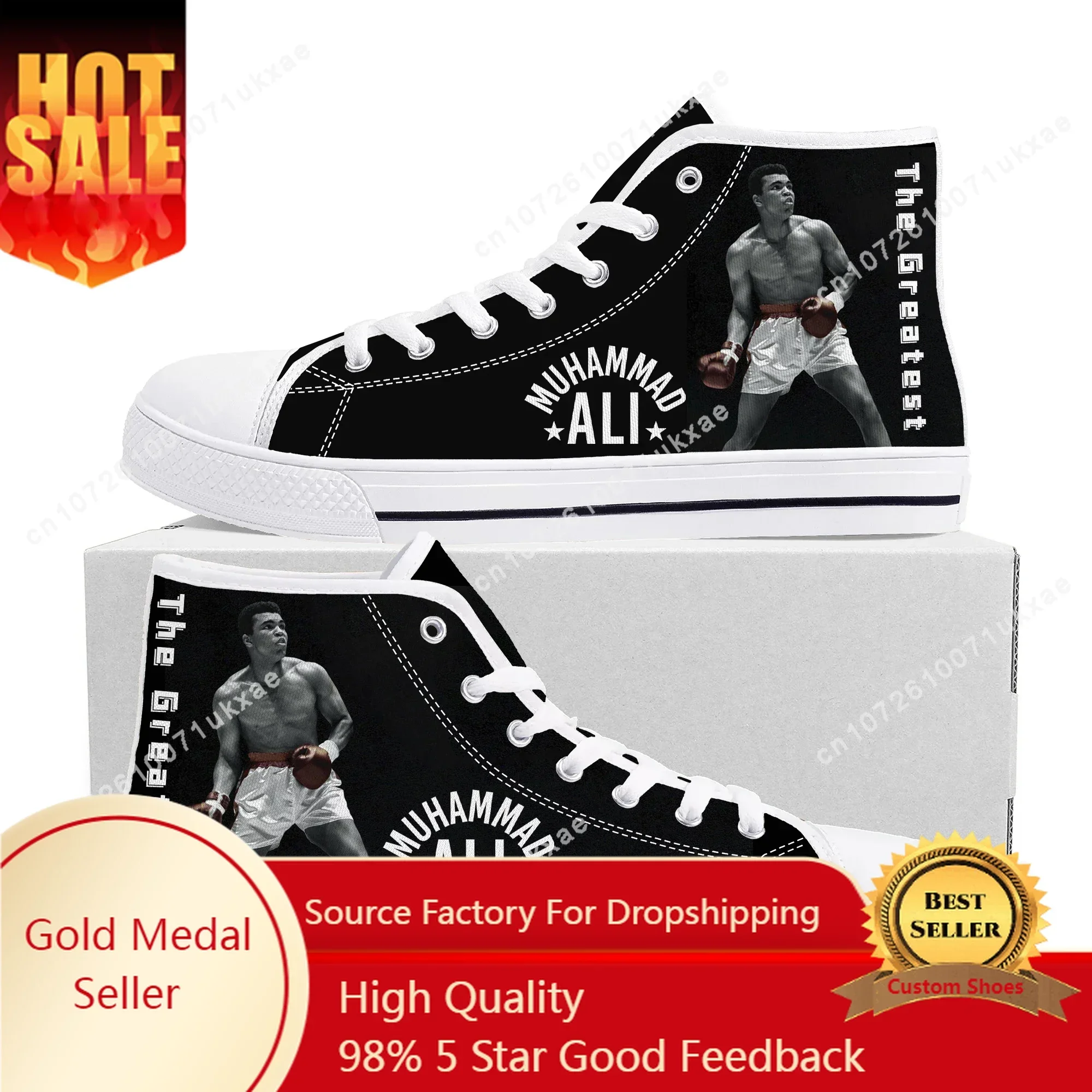 

Muhammad Ali Legendary Boxer Boxing Champ High Top Sneakers Mens Womens Teenager Canvas Sneaker Casual Custom Made Shoes