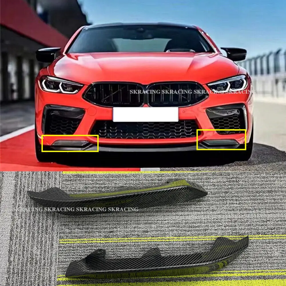 2PCS Real Carbon Fiber Front Bumper Lip Splitter Canard For BMW F91 F92 F93 M8 Car Accessoires Body Kit