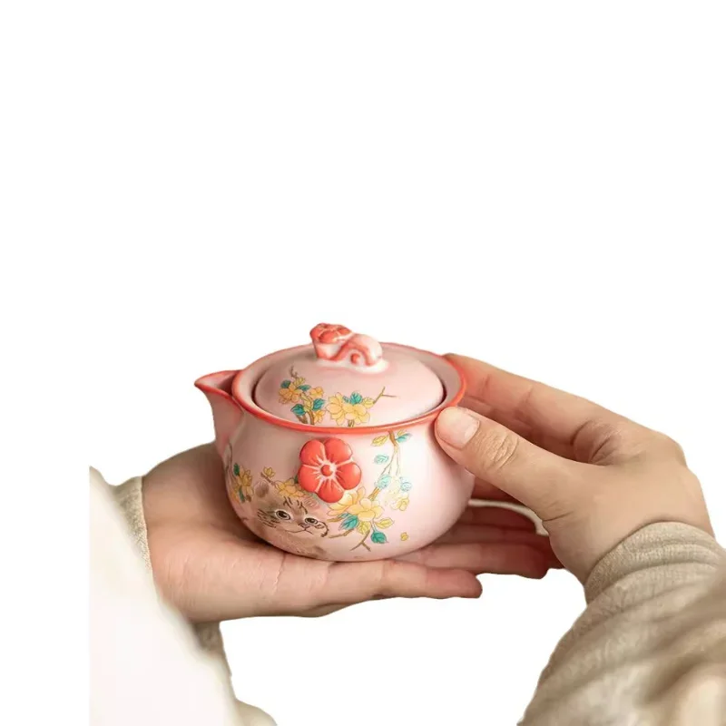 

Pink Ru kiln cat claw pot single large high-end brewing teapot household ceramic not hot kung fu tea set