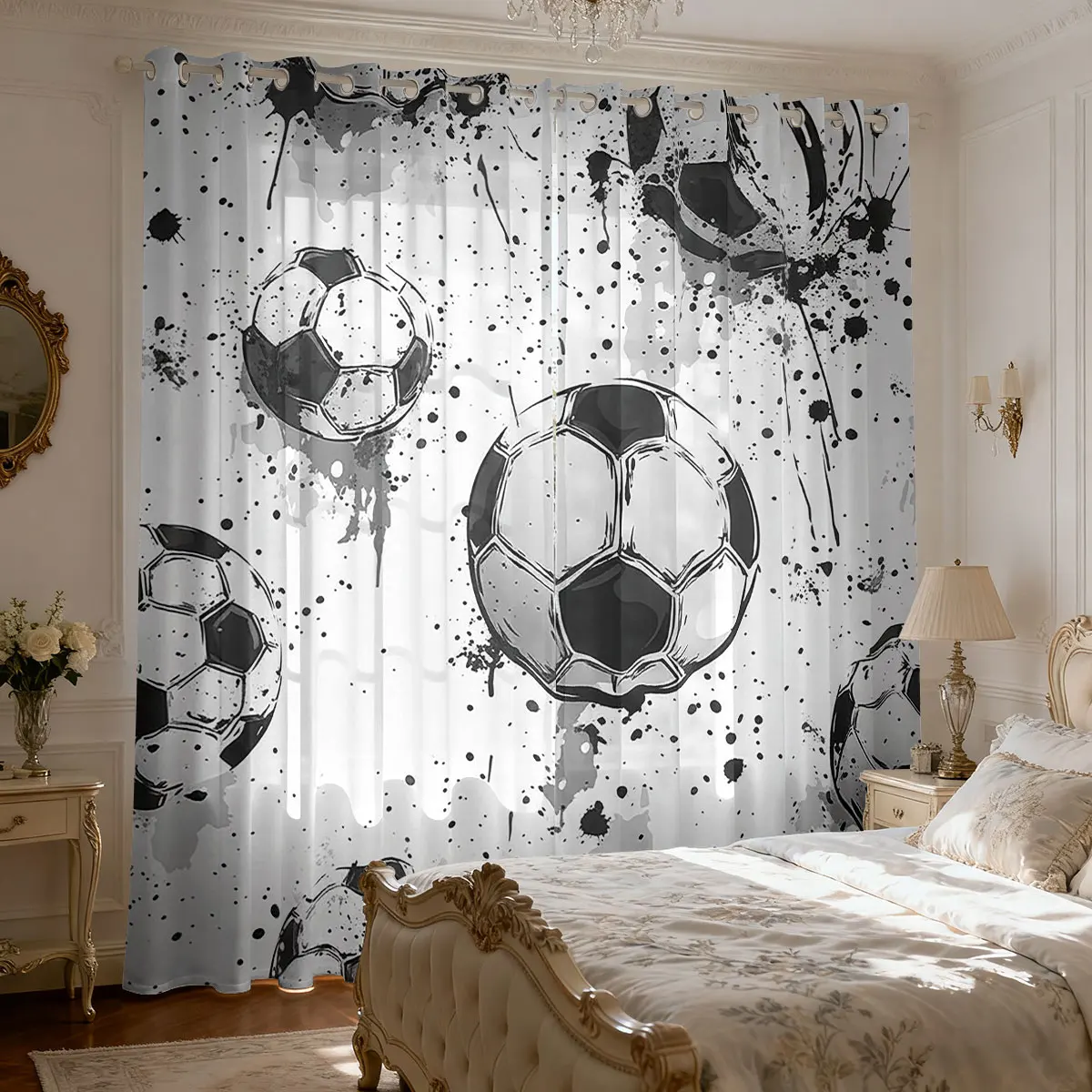 2pc Football and Sports Print Curtain 90gsm Bedroom and Living Room Decoration Multiple Sizes Easy To Install