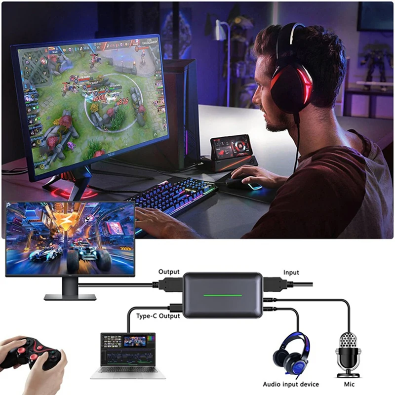 4K -Compatible Video Capture Card, Audio Video External Camera Capture Card Stream & Record In 4K/60Fps