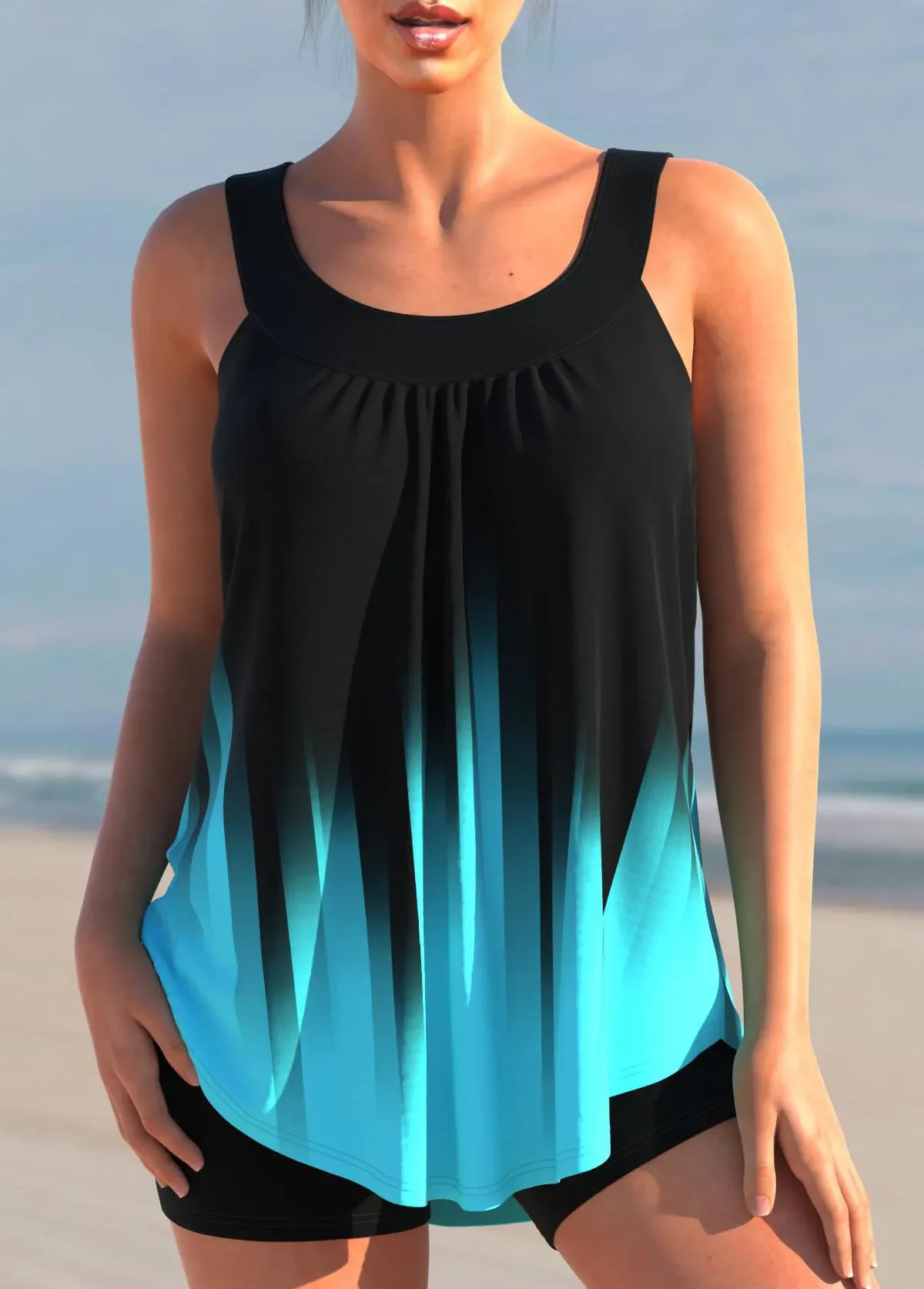 Women's Tropical Print Tankini Set - Stretchy, Non-Transparent Swimwear with High Waist Shorts Bikini Summer Beachwear