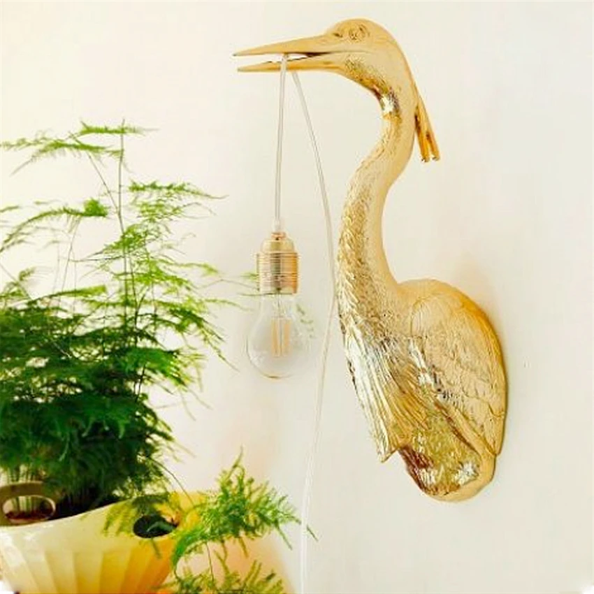 

Nordic animal crane bird wall lamps living room bedroom bedside study wall sconces lights decorative resin art deco lighting