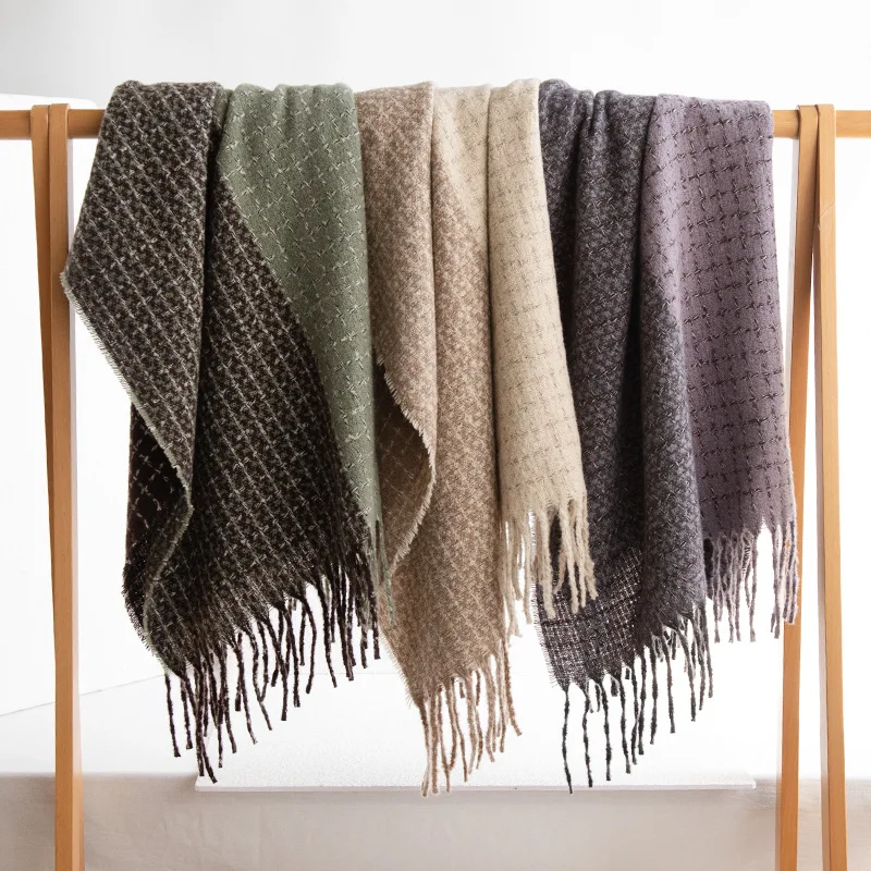 2026 New Soft Warm Scarf Imitation Cashmere Plaid Retro Fringed Scarf Advanced Sense Cold-proof Women's Scarf Shawl