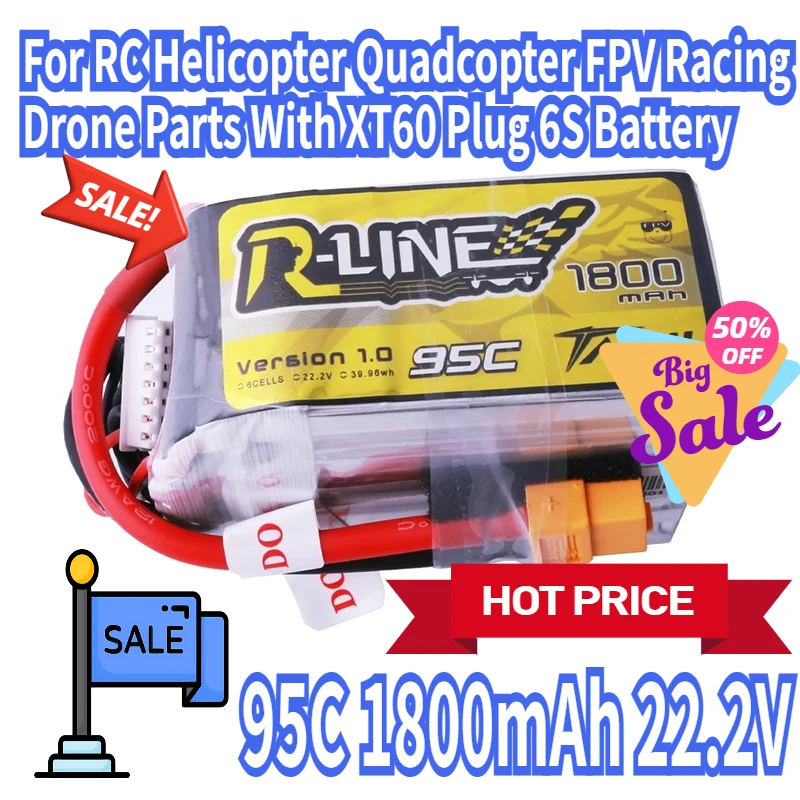 

1.0 95C 1800mAh 22.2V Lipo Battery For RC Helicopter Quadcopter FPV Racing Drone Parts With XT60 Plug 6S Battery