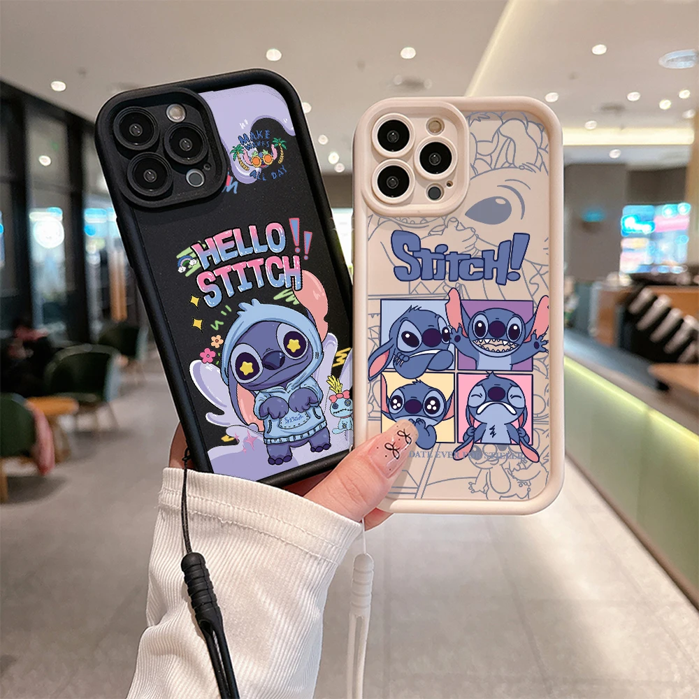 Etui na telefon Disney Cute Stitch dla OPPO A5 A7 A16 A17 A38 A53 A54 A55 A58 A72 A74 A76 A78 A94 A98 4G 5G Cover z paskiem na rękę