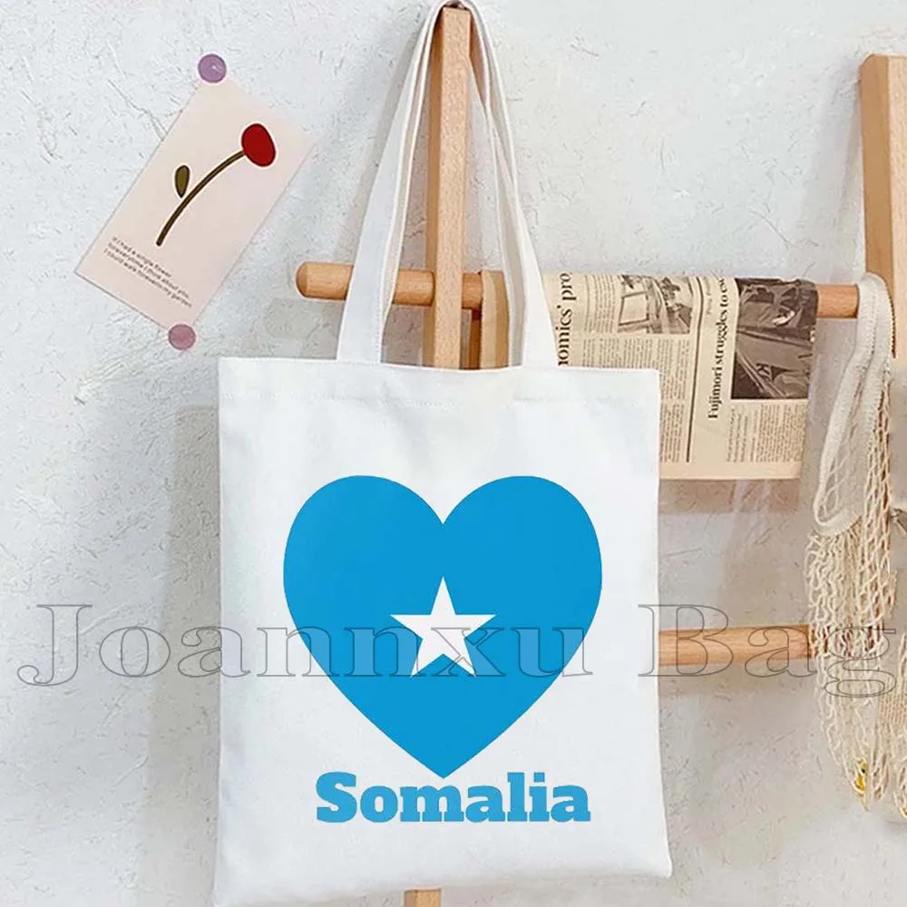 Liefde Hart Somalië Vlag Kaart Canvas Draagtas Geschenken Harajuku Dame Handtas Shopper Tas Casual Herbruikbare Katoenen Winkelen Schoudertas