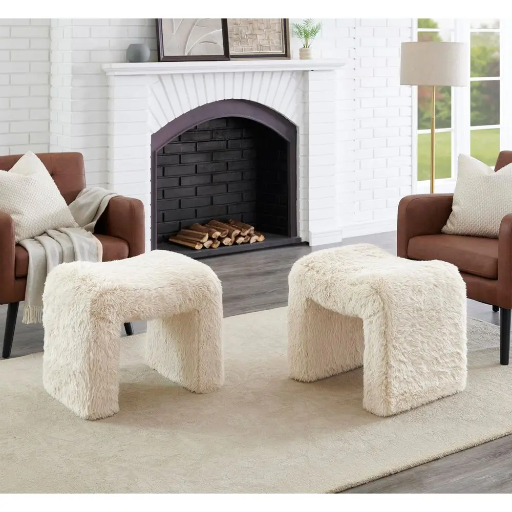 Zorya Contemporary Faux Fur UShaped Ottoman, Set of 2