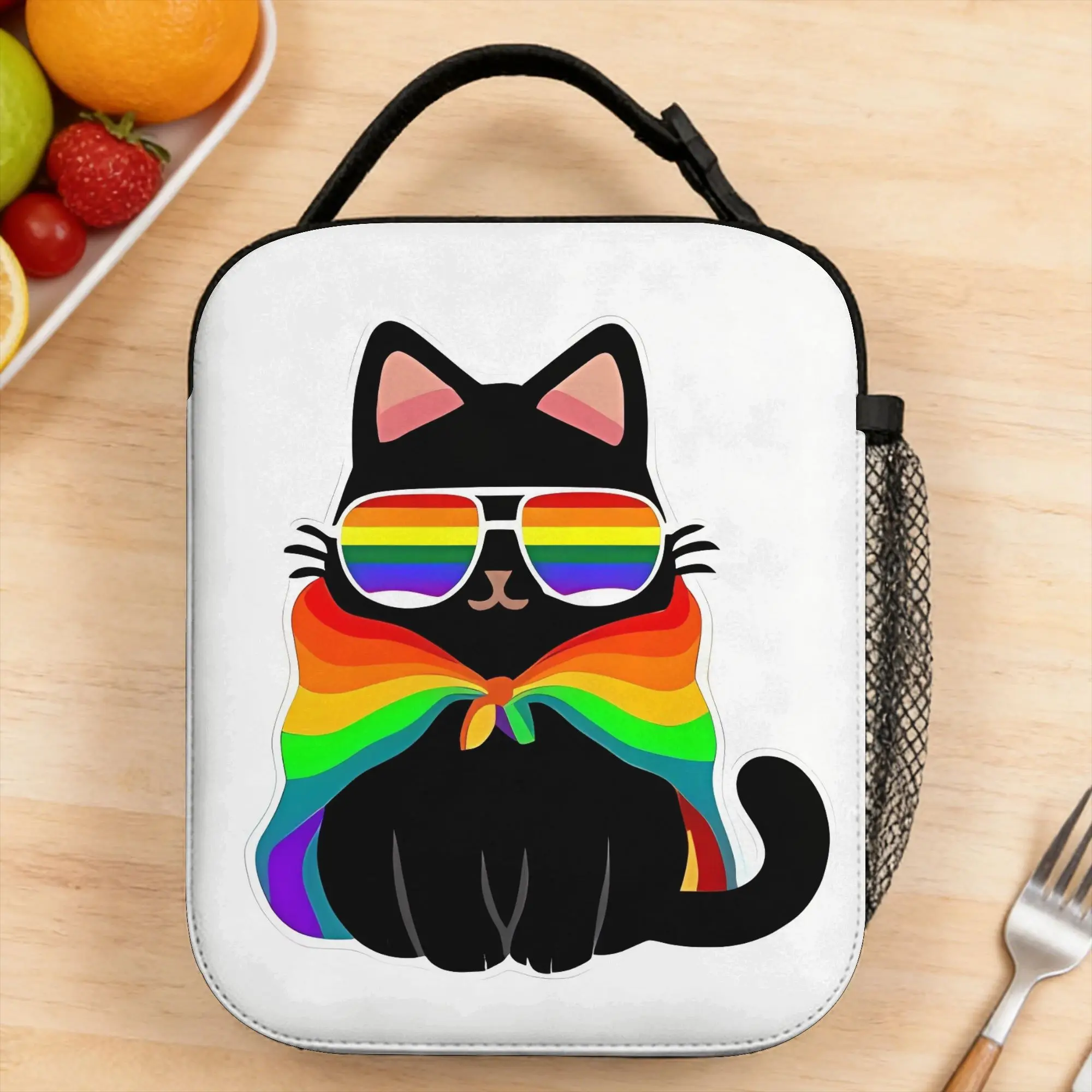 Custom Gay Pride Flag Cat Lunch Bag For Men  Outdoor Picnic Designer Lunch Box Leisure Oxford Thermal Lunch Bags