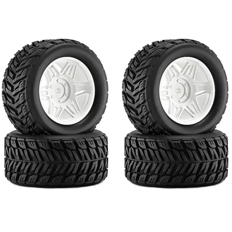 BEDW-Rubber Tires Wheels For SCY 16101 16102 For MJX 16207 HBX White