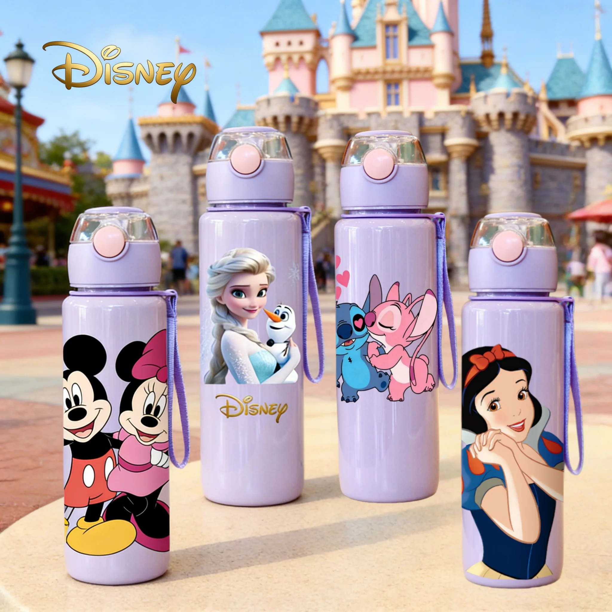 

Официально лицензированная Disney 3D-бутылка для воды с Микки, Белоснежкой и Стичем, с кнопочной крышкой, устойчивая к выцветанию, многоразовая, 700 мл