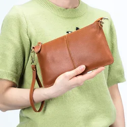 Trend z prawdziwej skóry kopertówka na ramię kobiet ze skóry bydlęcej luksusowy projektant Crossbody torebka na ramię dziewczyna szminka na klucz etui na telefon