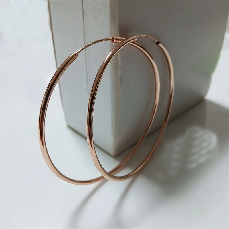 Senlissi -Rose Gold Hoop Earrings For Women 925 Sterling Silver Original Fashion Earring Cерьги Kольца Rings Real gold