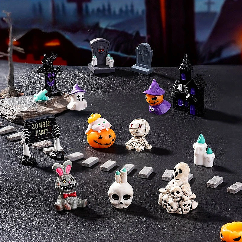

Halloween & Easter Car Accessories Set - Mummy Skull Rabbit Magic Cottage with Ghost Pumpkin Mini Scene Decor