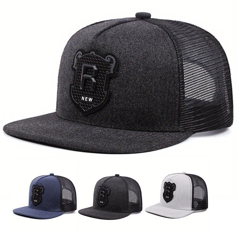 

Flat Brim Trucker Cap Men And Women Flat Brim Street Embroidered Letter R Hip Hop Sun Hat Snapback Hat