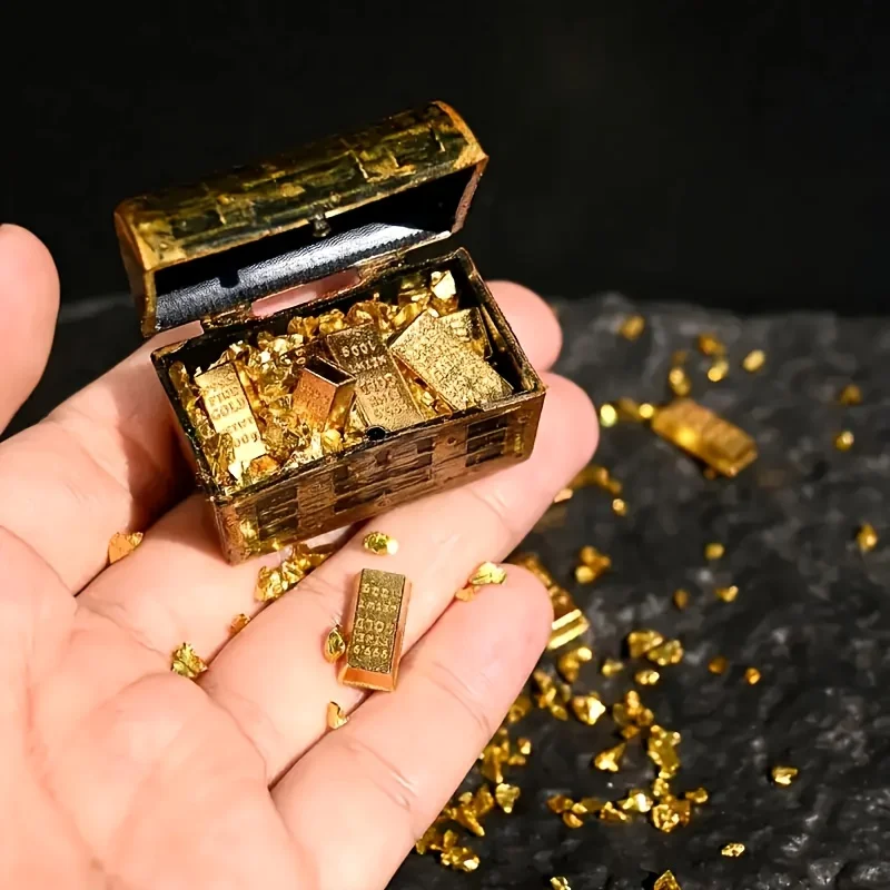 Kit de Decoração para Aquário: Mini Baú do Tesouro Pirata com Moedas de Ouro, Barras de Ouro e Plantas Aquáticas Simuladas