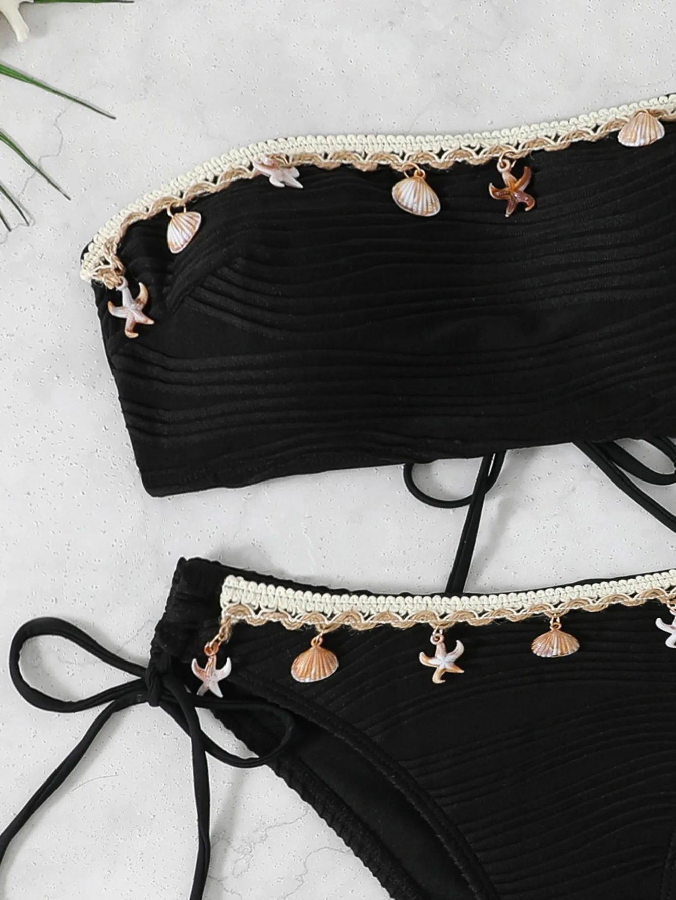 Conjunto de bikini sexy con estampado de estrella de mar, top tipo bandeau con tiras, traje de baño de dos piezas, ropa de playa, conjunto de bikini, biquini, tankini