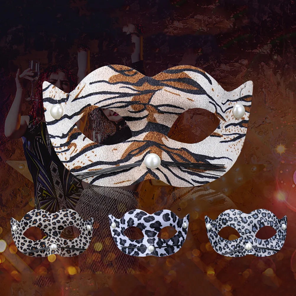 

4pcs Pvc Leopard Print Masks Small Elastic Band For Kids Adults Halloween Party Cosplay Fancy Dress Decorative Accessories
