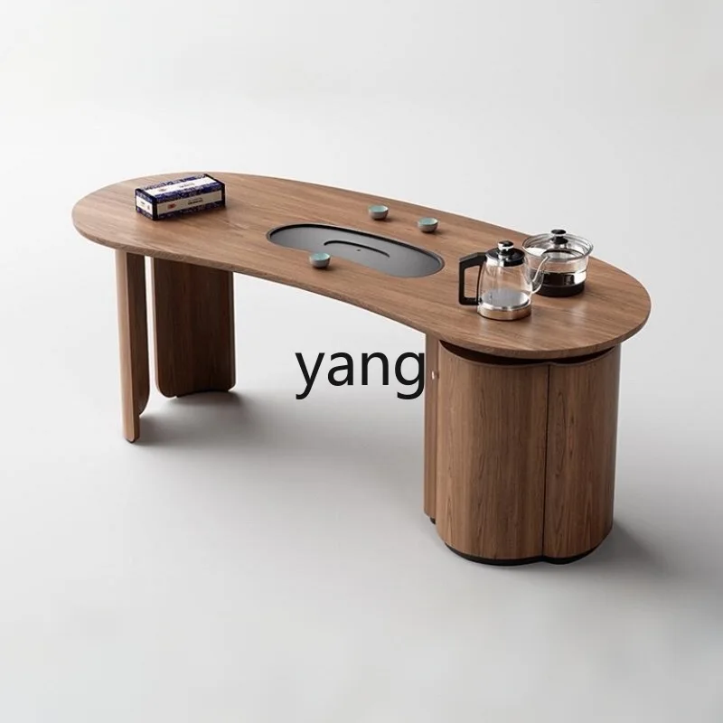 

LTT Solid Wood Tea Table and Chair Set Office Kung Fu Tea Table Walnut Wood Surface Light Luxury Tea Brewing Table