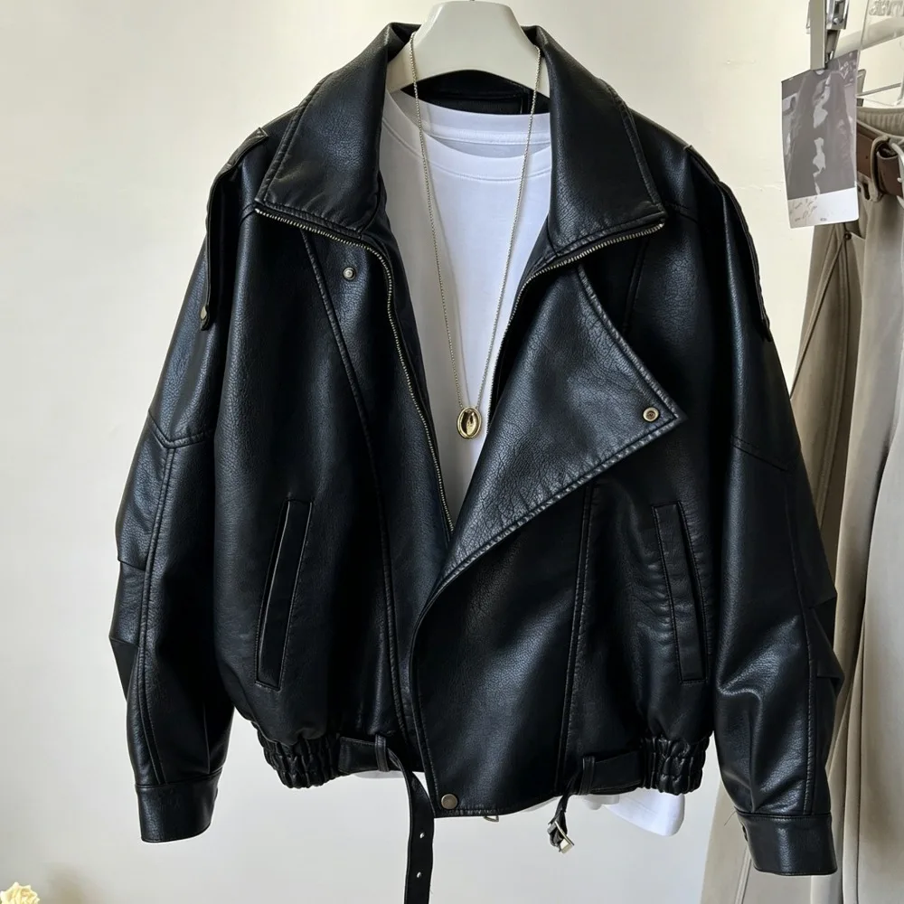 

Women's Trench Coat Fashion Brown Leather Jacket Leather Jacket for Women Luxury Clothing Women's Long Sleeve Top Spring Jacket