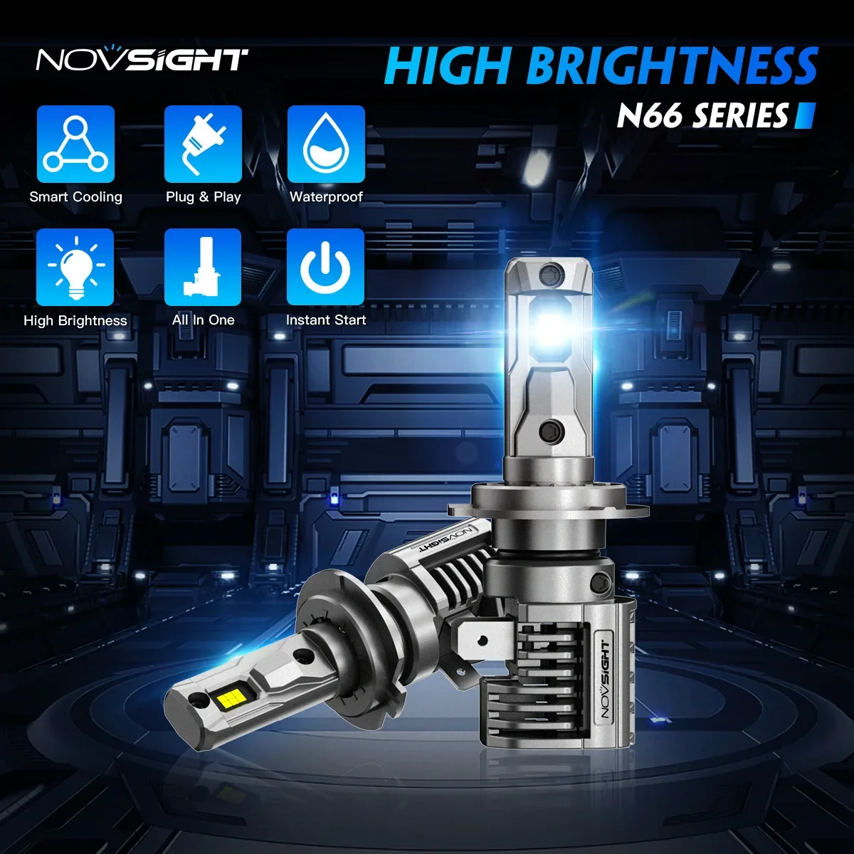 NOVSIGHT Led H7 Headlights H4 H11 H8 H9 9005 HB3 9006 HB4 Car Headlight Bulbs 80W 18000LM LED 12V 6500K White Super Bright Lamps