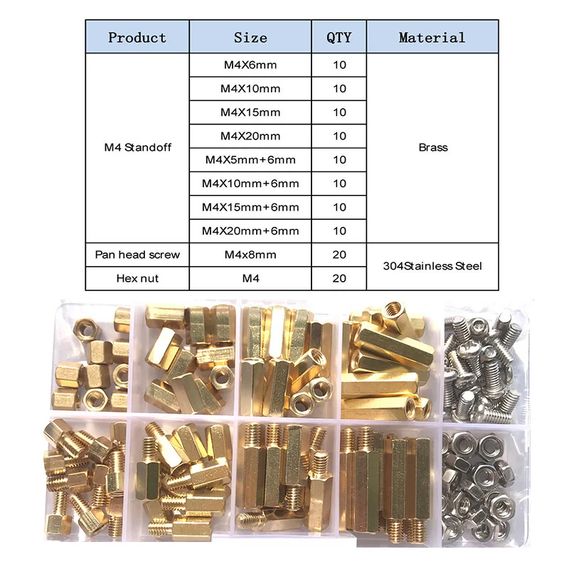 120-240 Stück/Set M2 M2.5 M3 M4 Messing Abstandshalter mit Flachkopfschraube und Mutter, gerändelte Abstandshalter für Leiterplatten und Motherboards – Detail 12